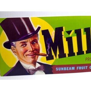 Millionaire Crate Label Top Hat Man Cigar Bow Tie 1960s Vintage Table Grapes